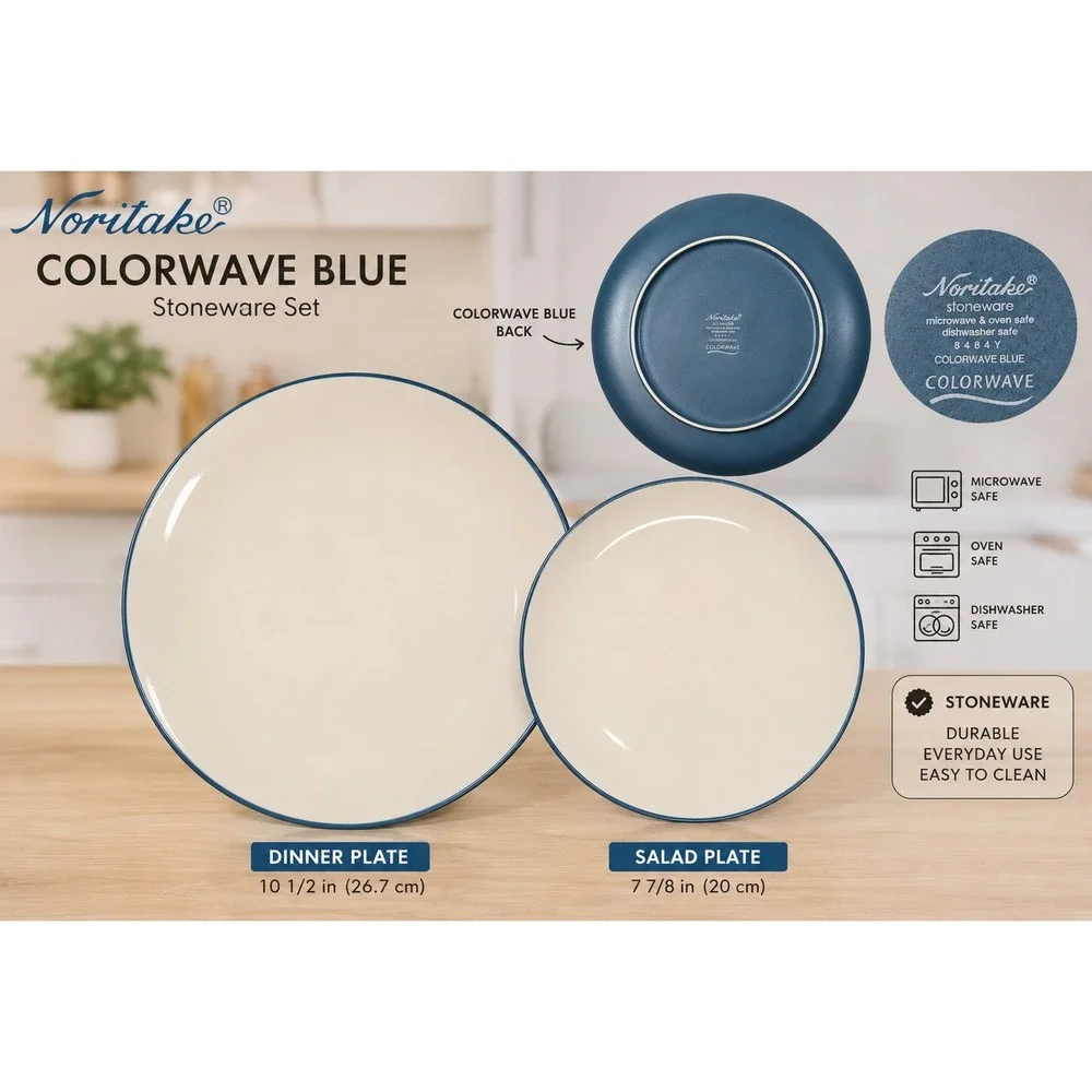 Noritake Colorwave Blue Stoneware Plates Set of 2‎ Dinner Salad Coupe 8484Y